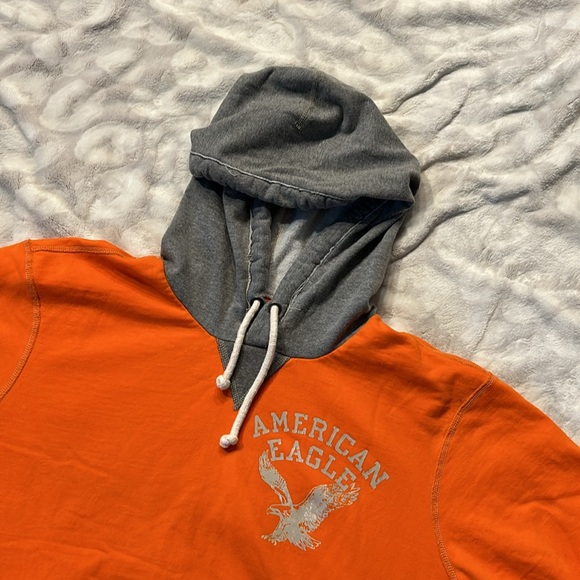 American Eagle Logo Hoodie Hooded Sweatshirt Classic Fit Size XXL Gray Orange - Picture 3 of 7